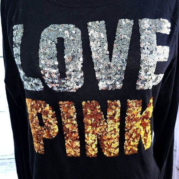 PINK Victoria Secrets black long sleeves with sequins shirt top - Picture 2 of 3